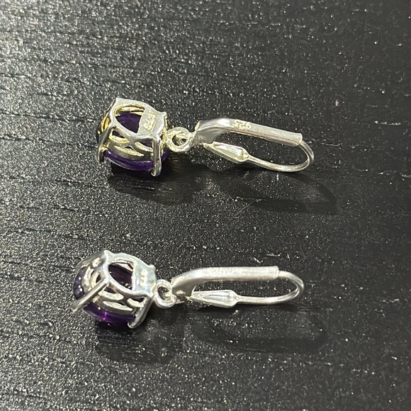 925 Silver Earrings with Purple Gem Stones - Picture 7 of 8
